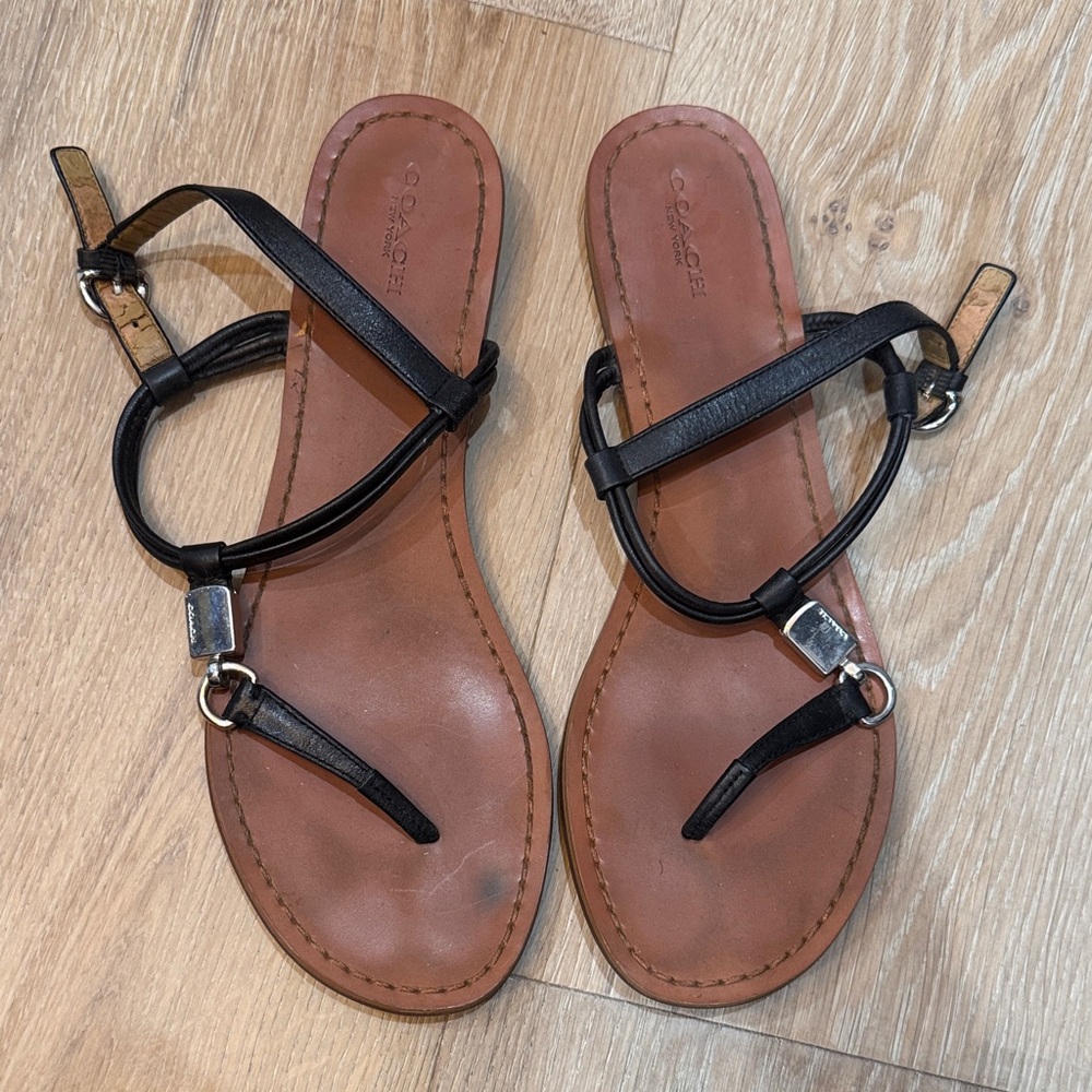 Coach Black and Brown Leather Sandals